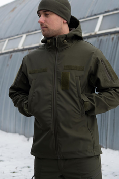 Тактична чоловіча куртка Soft shell на блискавці з капюшоном водонепроникна M олива 00084