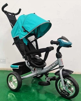 Дитячий велосипед-коляска з ручкою Best Trike 6588/61-299 колеса зі спіненої гуми, музика та світло, Бірюзово-сірий