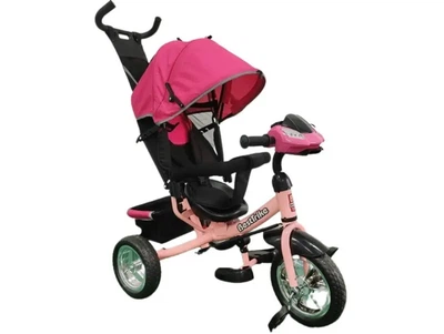 Дитячий велосипед-коляска з ручкою Best Trike 6588/63-768 колеса зі спіненої гуми, музика та світло, Рожево-чорний