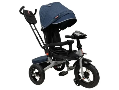 Дитячий велосипед-коляска з ручкою Best Trike 6088 F–702-44 поворотне сидіння, надувні колеса, Джинсово-сірий
