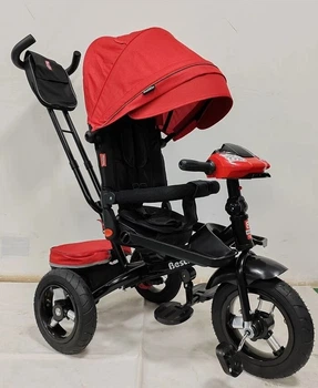 Дитячий велосипед-коляска з ручкою Best Trike 6088 F–902-36 поворотне сидіння, надувні колеса, Червоно-чорний