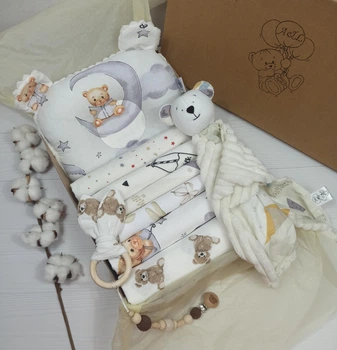 Набор для новорожденного: 6 пеленок, подушка и комфортер a.l.babybox Медвежонок
