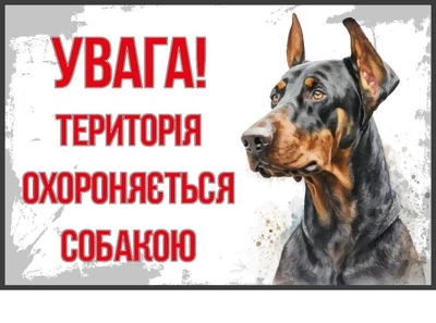 Табличка-попередження про охорону пса (фотографія добермана) (д-9279)