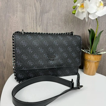 Женская мини сумочка клатч Guess черная на плечо стильная сумка на цепочке эко-кожа