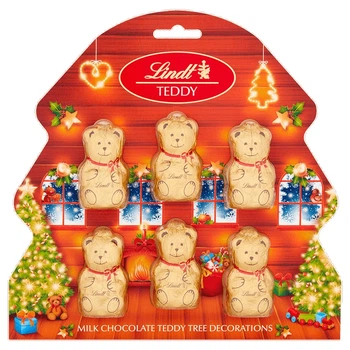 Шоколадные мишки на елку Lindt Teddy Tree Decorations 6 шт 60г
