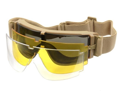 Вентилируемые очки типа Gogle (набор из 3 линз) - Tan [PJ]