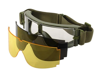 Вентильовані окуляри типу Gogle (набір з 3 лінз) - Olive [P&J]