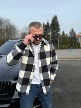 Мужская рубашка MonsterBrand теплая S (46) черно белая