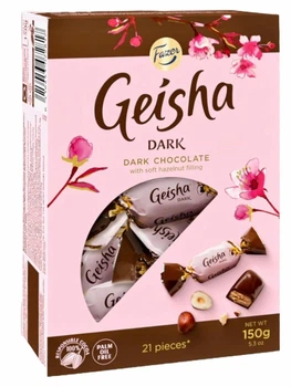 Цукерки праліне Fazer Geisha Dark Chocolate чорний шоколад із начинкою з фундука 150 г