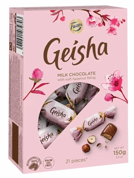 Цукерки праліне Fazer Geisha Milk Chocolate молочний шоколад із начинкою з фундука 150 г