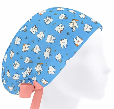 Медицинская шапочка женская HeadwearUniverse универсальная принт Зубики на голубом