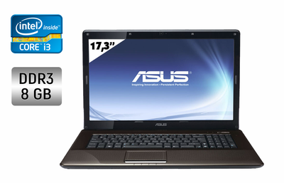 Ноутбук ASUS X72J / 17.3" (1600x900) TN / Intel Core i3-370M (2 (4) ядра по 2.4 GHz) / 8 GB DDR3 / 120 GB SSD / ATI Radeon 5000 Graphics, 1 GB GDDR3, 128-bit / WebCam / DVD-RW б/в