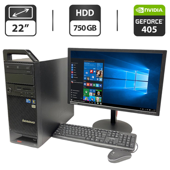 Комплект ПК: Lenovo S20 Tower / Intel Xeon E5506 (4 ядра по 2.13 GHz) / 8 GB DDR3 / 750 GB HDD / nVidia GeForce 405, 512 MB GDDR3, 64-bit / DVD-ROM + Монитор Б-класс Lenovo T2254pC / 22" (1680x1050) TN / VGA б/у