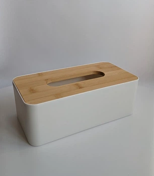 Серветниця 25 х 12,8 х 8,5 см з бамбуковою кришкою біла