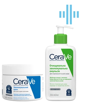 Набор для лица и тела CeraVe Увлажняющий крем для сухой и очень сухой кожи 340 мл + Очищающая эмульсия для нормальной и сухой кожи 236 мл (3337875597227-3337875597180)