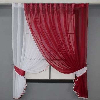 Кухонные шторки VR-Textil № 060к "Дуэт" с подвязками белый с красным 330х170 см (52-0710)