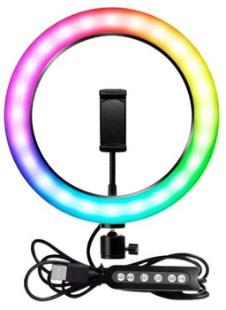 Кольцевая LED лампа RGB MJ26 с держателем для телефона 26 см с 17 режимами цветного свечения Проводной пульт USB 5 В 2A