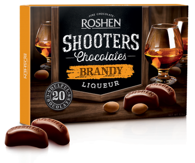 Ящик Цукерок в коробці Roshen Shooters з бренді-лікером 150 г х 10 шт