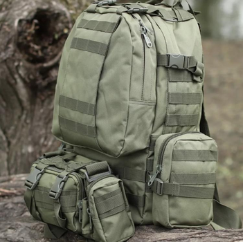 Військово-тактичний рюкзак Molle Assault 55 L+ 3 органайзери, олива (R-20)