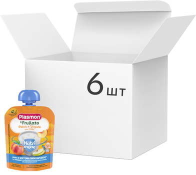 Упаковка пюре Plasmon Nutrimune из персиков, яблок с йогуртом 85 г х 6 шт (8001040201572)