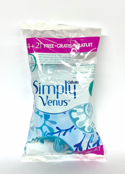 Одноразові станки для гоління Gillette Simply Venus 2 голубі 6 шт.