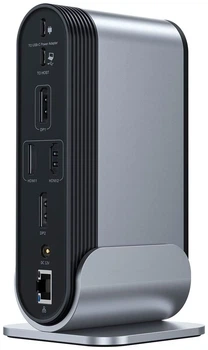 Док-станція хаб Baseus USB 3.2 Type-C - 2x HDMI 2xDP 2x USB-C 3x USB RJ45 SD TRRS 3.5mm PD 100W БЖ 16в1 Grey-Black
