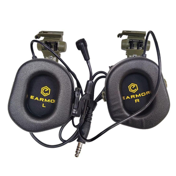 Активні захисні навушники Earmor M32X MARK3 ARC (FG) Olive з гарнітурою та кріпленням на шолом