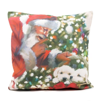 Наволочка новогодняя из полиэстера с праздничным принтом "Санта с щенком" XMas Puppy Centrotex