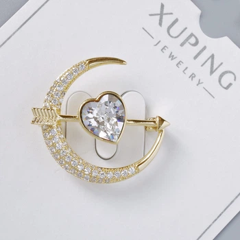 Брошь Xuping «Сердце» белый кристалл и белые стразы 24×27 мм, светло-золотистый металл, позолота, ida64071