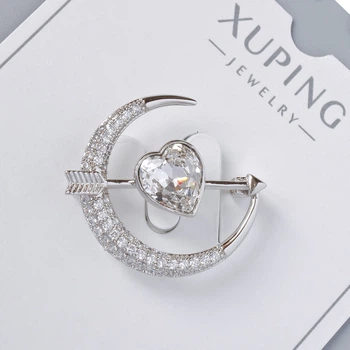 Брошь Xuping «Сердце» белый кристалл и белые стразы 24х27 мм, серебристый металл, ida64072