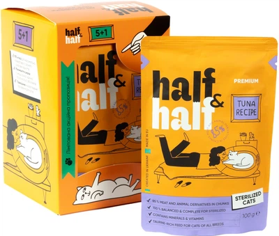 Вологий корм для кішок Half&Half Sterilized pouch для стерилізованих зі шматочками тунця в соусі 100 г