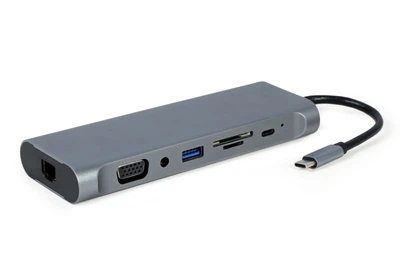 Концентратор Type-C Cablexpert A-CM-COMBO8-01 (USB3.0/HDMI/DP/VGA/PD/CR/1Gbit/audio)