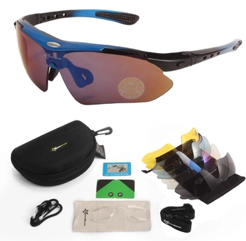 Защитные тактические.спортивные очки с поляризацией RockBros синие .5 комплектов линз