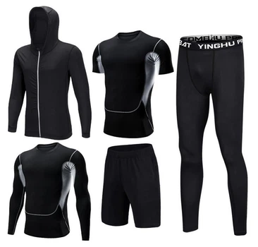 Спортивный комплект "5 в 1" Artix Black (футболка, рашгард, кофта, шорты, леггинсы) | Термобелье L