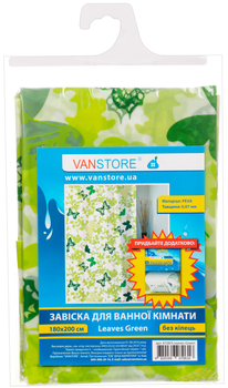 Шторка - фіранка для ванної Vanstore Leaves Green 61003 180х200