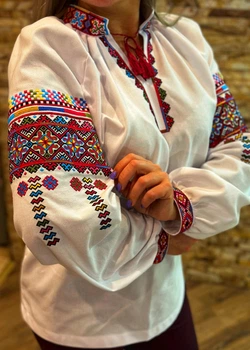 Вишиванка жіноча Бойківський узор льон S біла (56)