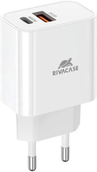 Зарядний пристрій для телефону Rivacase 20W USB-A/USB Type-C Quick Charge 3.0 White (PS4102W00WHITE)