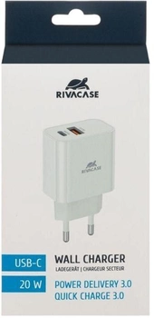 Зарядний пристрій для телефону Rivacase 20W USB-A/USB Type-C Quick Charge 3.0 White (PS4102W00WHITE)
