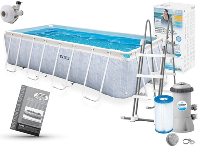 Бассейн прямоугольный каркасный Intex Grey 400х200х100 см + ступени + фильтр насос (26780)