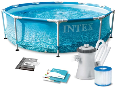 Бассейн каркасный круглый Intex 305х76 см с фильтром насосом Metal Frame Pool Морской принт (28208)