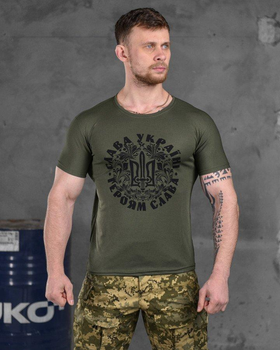 Тактическая мужская потоотводящая футболка Слава Украине Героям Слава M олива (85830)