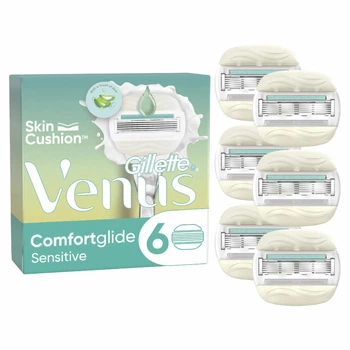 Сменные картриджи для бритья (лезвия кассеты) женские Venus & Olay Comfortglide Sensitive 5 лезвий с АЛОЕ 6 шт