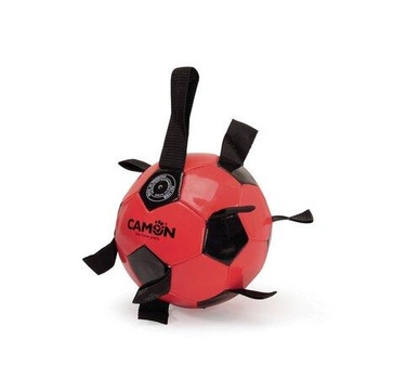 Іграшка для собак Camon Футбольний м'яч з ручками Чорно - червоний 21 см (8019808233024)