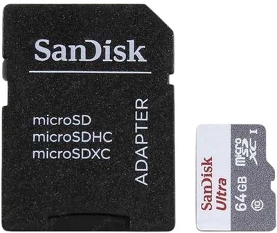Карта пам'яті SanDisk MicroSDXC 64GB UHS-I Class 10 Ultra + адаптер SD (SDSQUNR-064G-GN6TA)