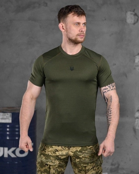 Чоловіча вологовідвідна футболка з Гербом України XL хакі (14269)