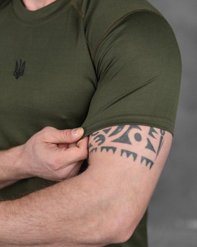 Мужская влагоотводящая футболка с Гербом Украины 2XL хаки (14269)