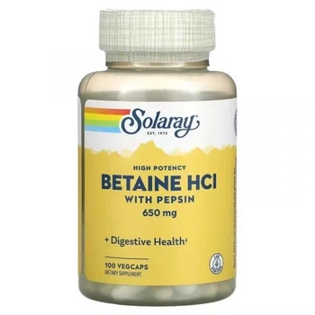 Бетаїн гідрохлорид із Пепсином Solaray Betaine HCL with pepsin 250 mg 180 капсул