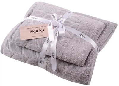 Набор 2 махровых полотенца Soho Leaves 70х140 + 50х90 см Light Gray (50*90+70*140 Leaves Light Gr)