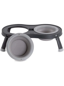 Миска Dexas Double Elevated Feeder на складной/двойной подставке, для собак и кошек, светло-серая, 240 мл