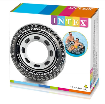 Коло надувне пляжне для плавання Intex "Велике Колесо" вініл, з ручками, 114 см (9+ років) Чорний з сірим (56268)